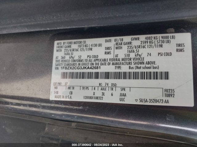 1FBZX2CG3JKA42681 Ford Transit Passenger Wagon Xl/xlt