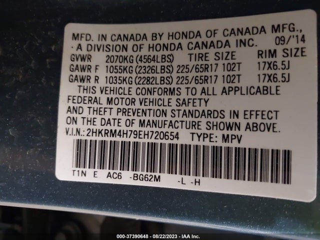 Honda Cr-v Ex-l 2014 2HKRM4H79EH720654 Image 9