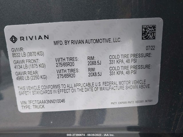 Rivian R1t Adventure 2022 7FCTGAAA3NN010046 Image 8