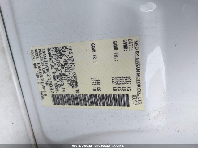 Nissan Altima 2.5 Sv 2017 1N4AL3AP2HC219082 Image 9