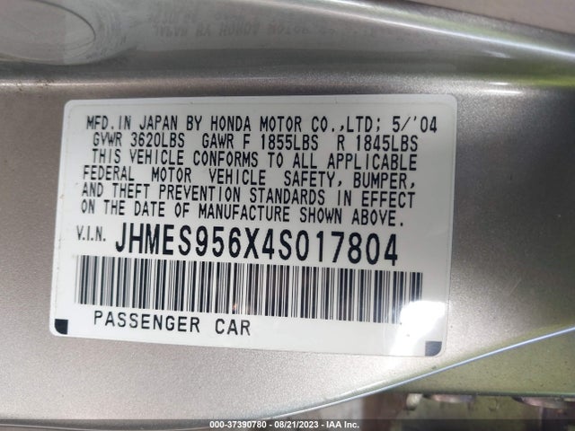 2004 HONDA CIVIC VIN: JHMES956X4S017804