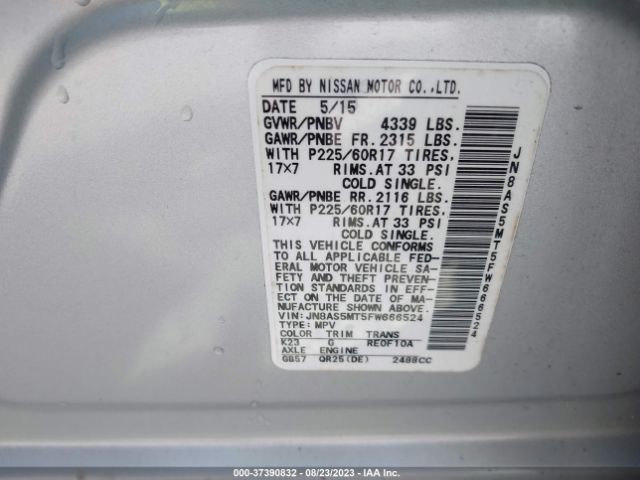 JN8AS5MT5FW666524 Nissan Rogue Select S