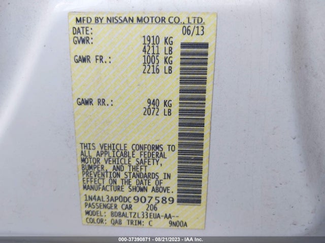 2013 NISSAN ALTIMA 2.5 SV VIN: 1N4AL3AP0DC907589
