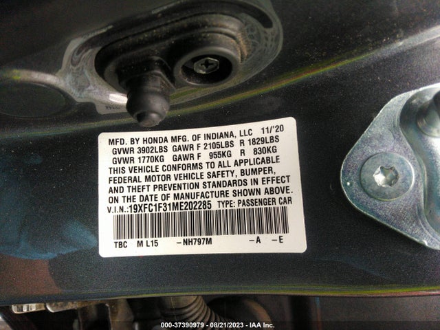2021 HONDA CIVIC SEDAN EX VIN: 19XFC1F31ME202285