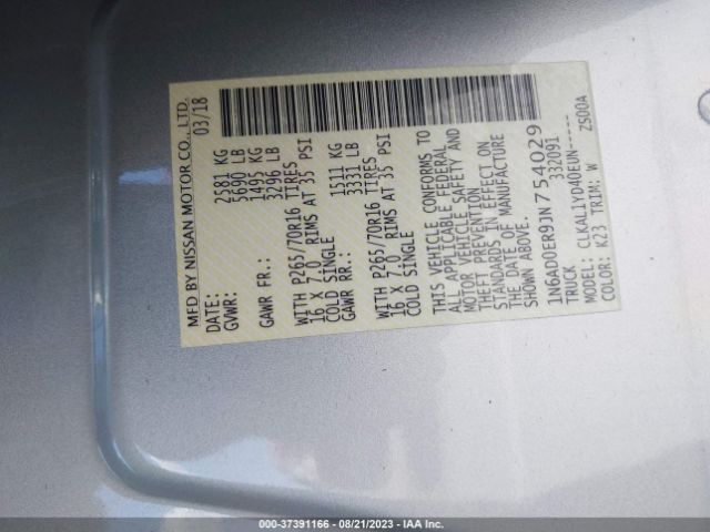 1N6AD0ER9JN754029 Nissan FRONTIER S