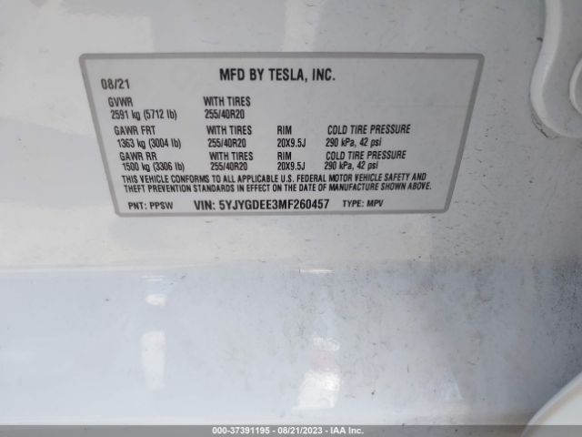 5YJYGDEE3MF260457 Tesla Model Y Long Range