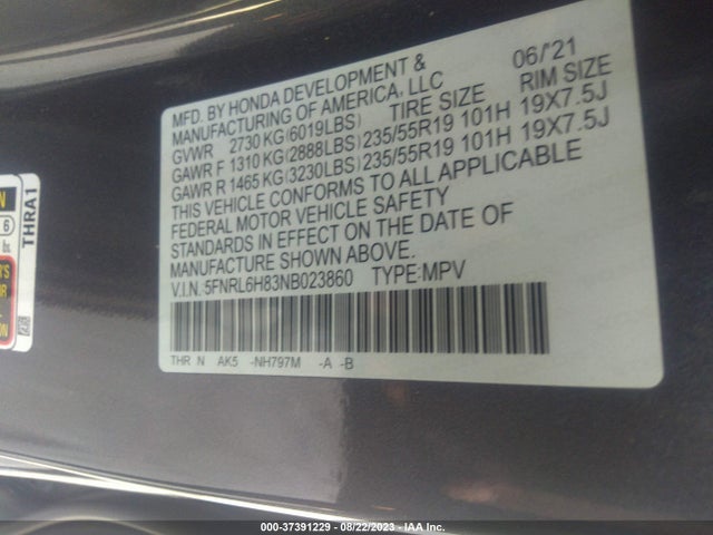 Honda Odyssey Touring 2022 5FNRL6H83NB023860 Image 9