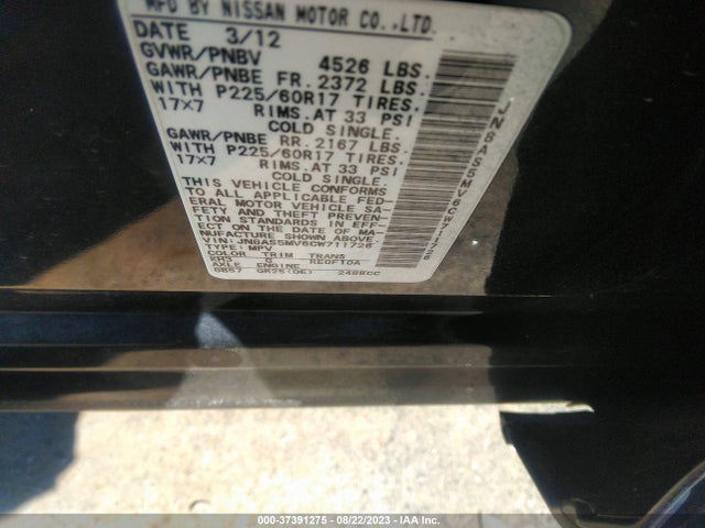 2012 Nissan Rogue Sv მანქანა იყიდება აუქციონზე, vin: JN8AS5MV6CW711726, აუქციონის ნომერი: 37391275
