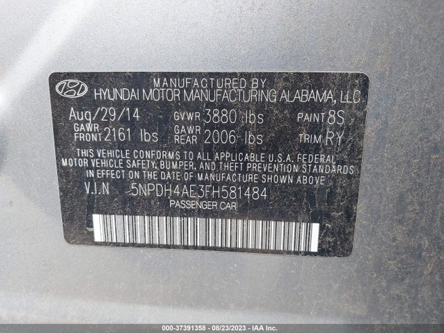 Продажа на аукционе авто 2015 Hyundai Elantra Se, vin: 5NPDH4AE3FH581484, номер лота: 37391358