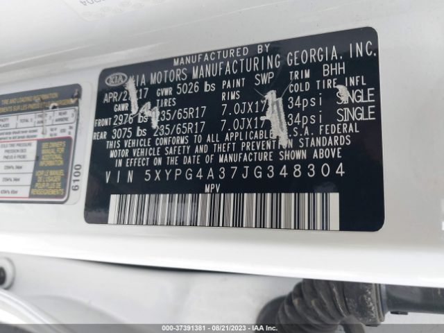 5XYPG4A37JG348304 KIA SORENTO LX