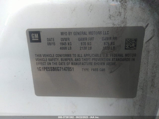 Продаж на аукціоні авто 2016 Chevrolet Cruze Limited Lt, vin: 1G1PE5SB6G7147851, номер лоту: 37391382