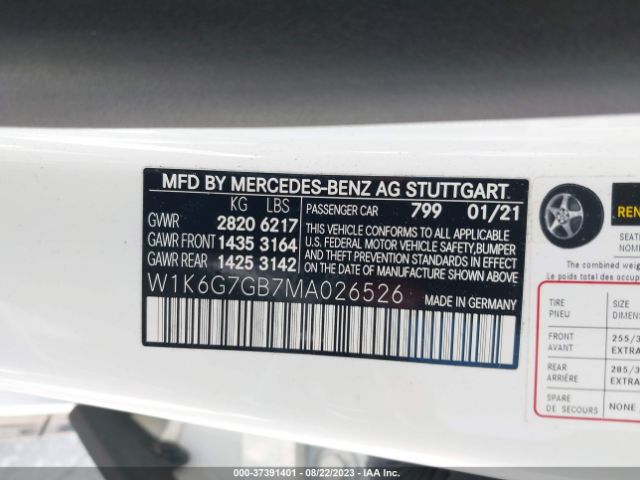 W1K6G7GB7MA026526 Mercedes-Benz S-class S 580