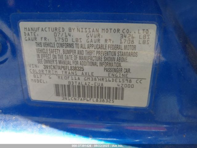 3N1CN7AP6FL838325 Nissan Versa S Plus