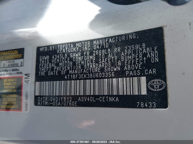 37391461 :رقم المزاد ، 4T1BF3EK3BU603356 vin ، 2011 Toyota Camry مزاد بيع