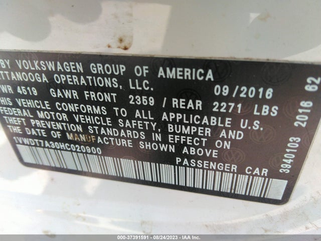 1VWDT7A30HC020900 Volkswagen Passat R-line W/comfort Pkg