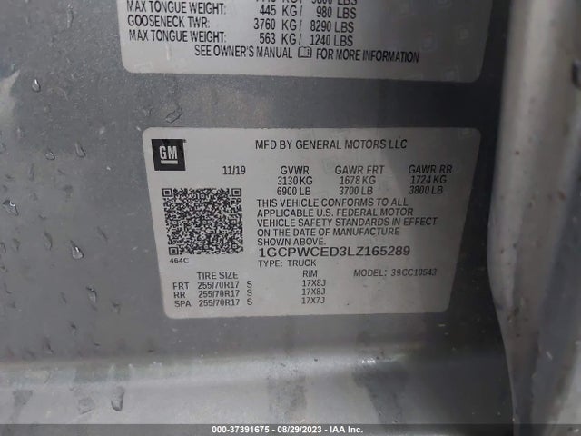 2020 CHEVROLET SILVERADO 1500 LT VIN: 1GCPWCED3LZ165289