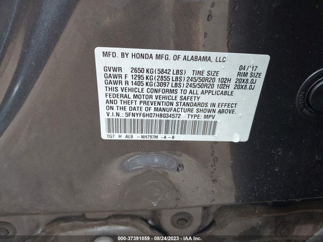 Honda Pilot Elite 2017 5FNYF6H07HB034572 Image 9