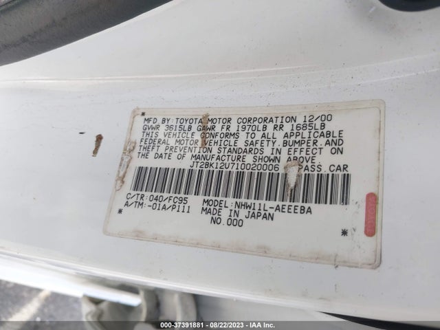 2001 TOYOTA PRIUS VIN: JT2BK12U710020006