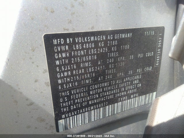 WVGAV7AX8GW558577 Volkswagen TIGUAN S