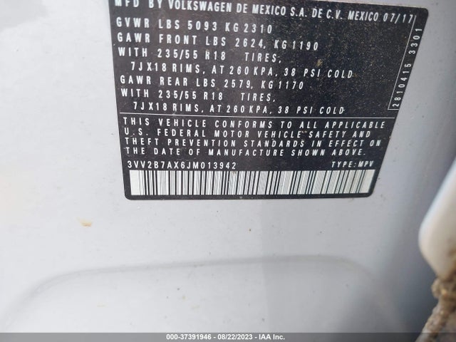 3VV2B7AX6JM013942 Volkswagen Tiguan Sel/se