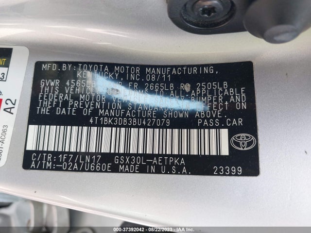 2011 TOYOTA AVALON VIN: 4T1BK3DB3BU427079