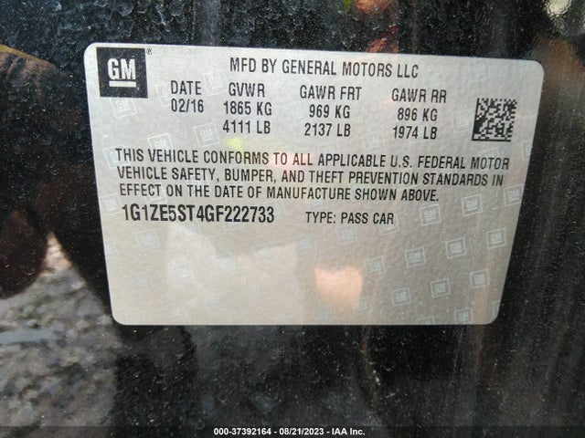 Chevrolet MALIBU LT 2016 1G1ZE5ST4GF222733 Image 9