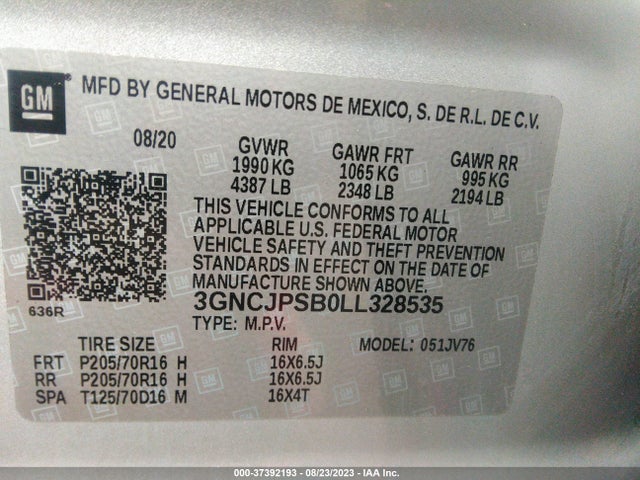 Chevrolet Trax Lt 2020 3GNCJPSB0LL328535 Image 9