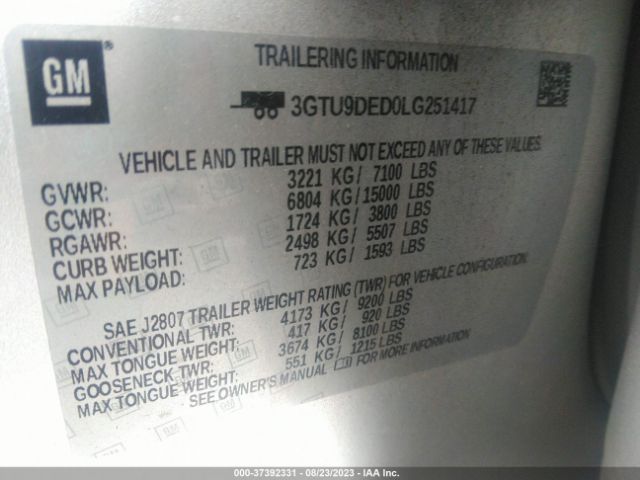 3GTU9DED0LG251417 GMC Sierra 1500 Slt