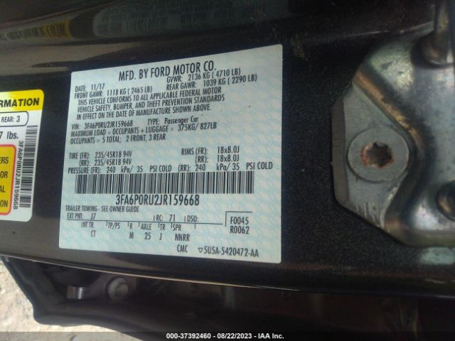 3FA6P0RU2JR159668 Ford Fusion Hybrid Titanium