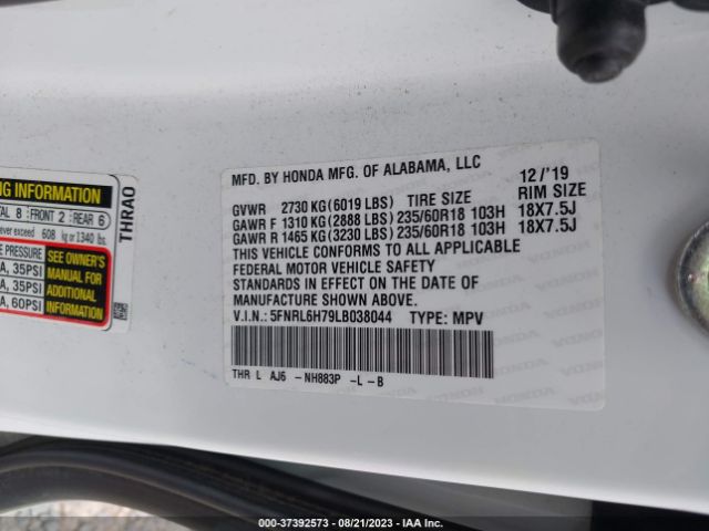 5FNRL6H79LB038044 Honda Odyssey Ex-l/ex-l W/navi & Res