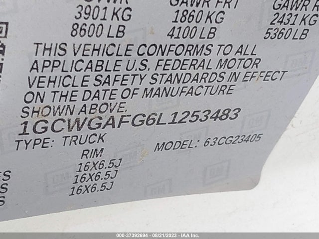Chevrolet EXPRESS CARGO VAN 2020 1GCWGAFG6L1253483 Image 9
