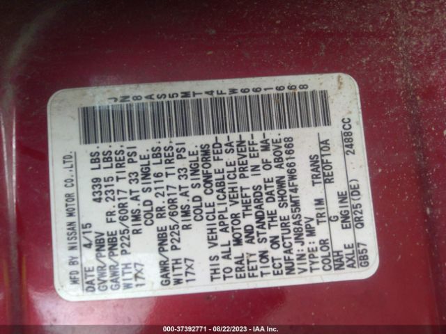 JN8AS5MT4FW661668 Nissan Rogue Select S