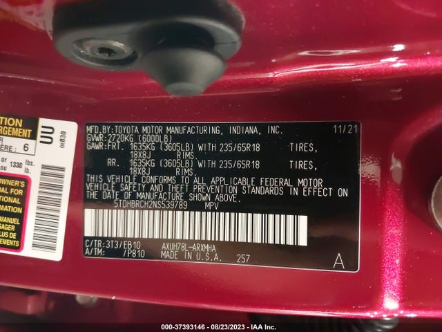Toyota HIGHLANDER HYBRID 2022 5TDHBRCH2NS539789 Image 9