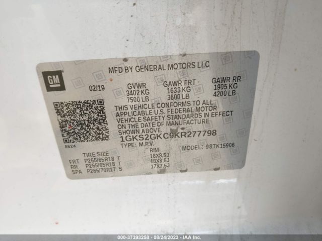 1GKS2GKC9KR277798 GMC Yukon Xl Slt