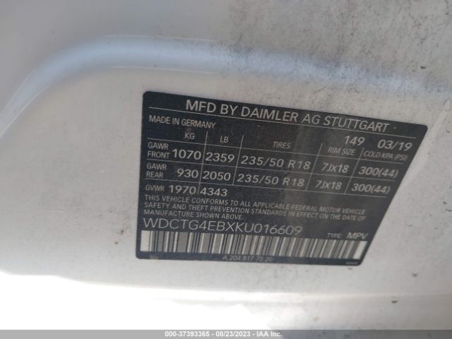 WDCTG4EBXKU016609 Mercedes-Benz Gla Gla 250