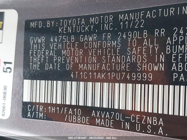 Toyota CAMRY LE 2023 4T1C11AK1PU749999 Image 9