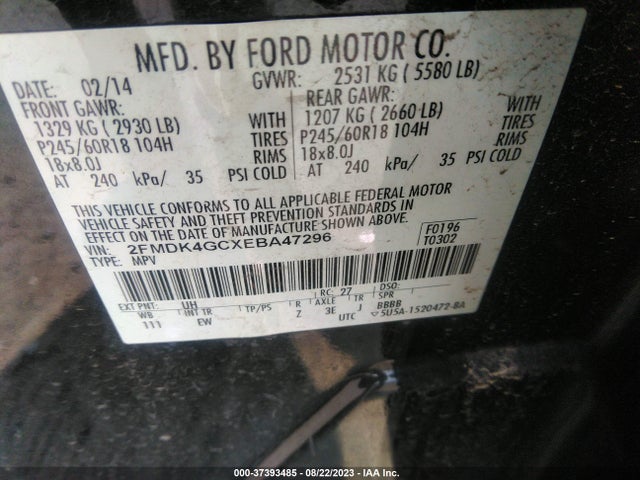 2014 FORD EDGE SE VIN: 2FMDK4GCXEBA47296