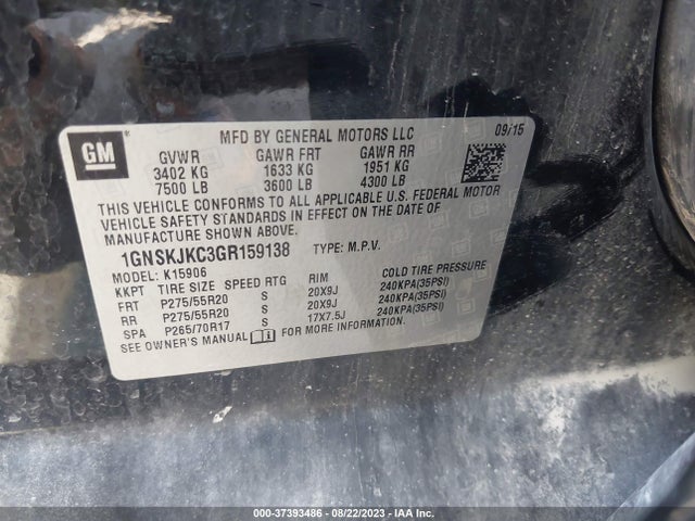 Chevrolet Suburban Ltz 2016 1GNSKJKC3GR159138 Image 9