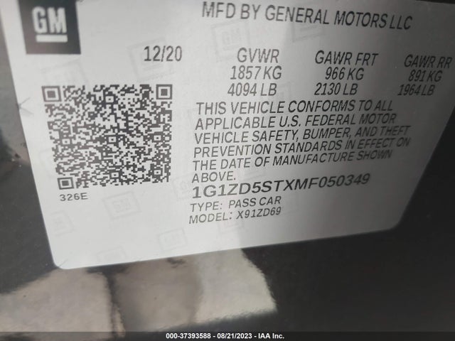 Chevrolet MALIBU LT 2021 1G1ZD5STXMF050349 Image 9
