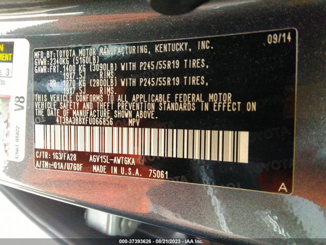 Toyota Venza Le/xle 2015 4T3BA3BBXFU066856 Image 9