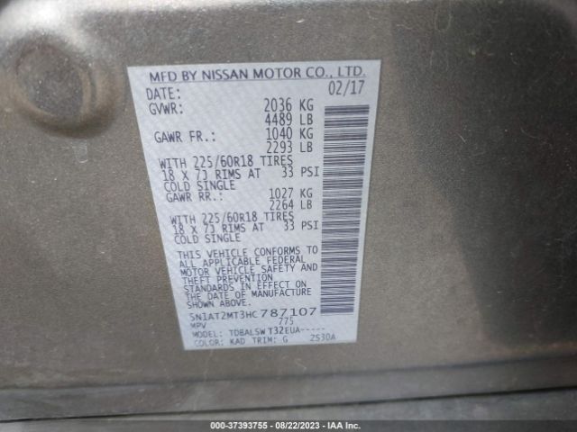 5N1AT2MT3HC787107 Nissan Rogue Sl