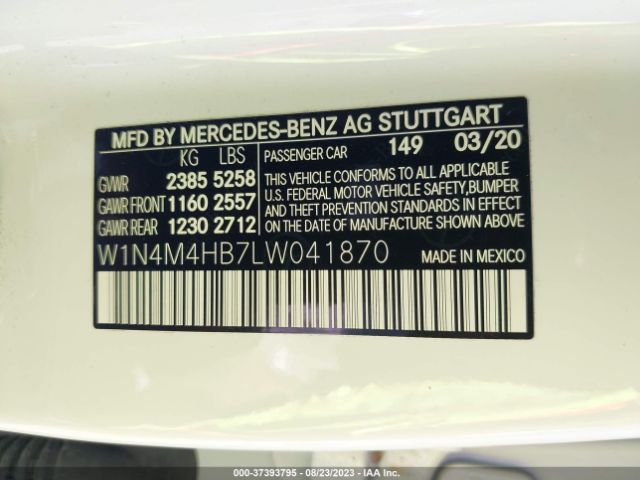W1N4M4HB7LW041870 Mercedes-Benz Glb Glb 250