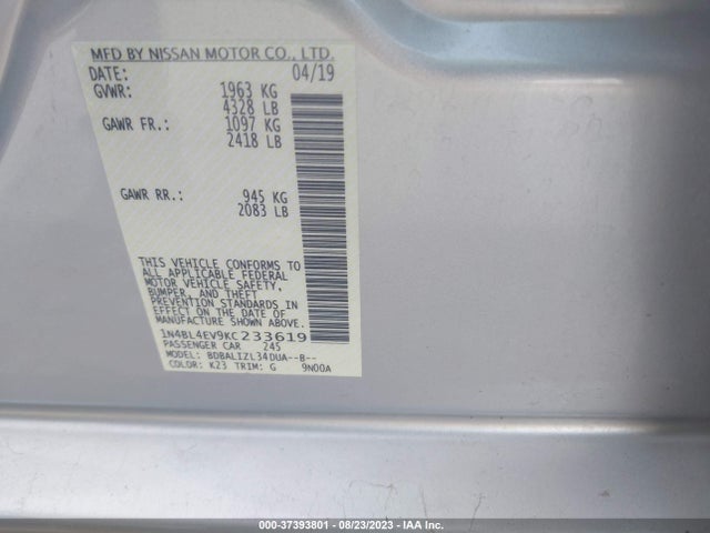 Nissan Altima 2.5 Sl 2019 1N4BL4EV9KC233619 Image 9