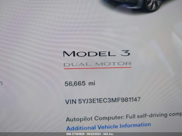 2021 Tesla 3, VIN: 5YJ3E1EC3MF981147