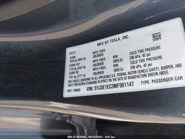 2021 Tesla 3, VIN: 5YJ3E1EC3MF981147