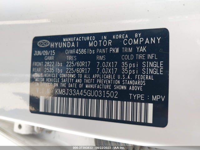 Hyundai TUCSON SE 2016 KM8J33A45GU031502 Image 9