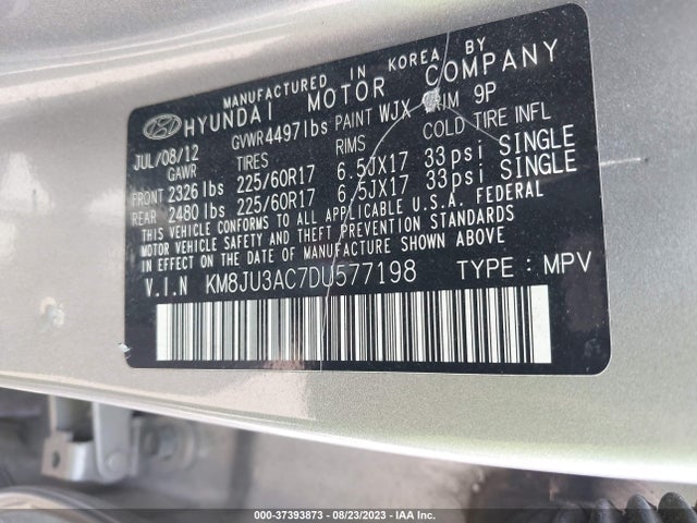2013 HYUNDAI TUCSON GLS VIN: KM8JU3AC7DU577198