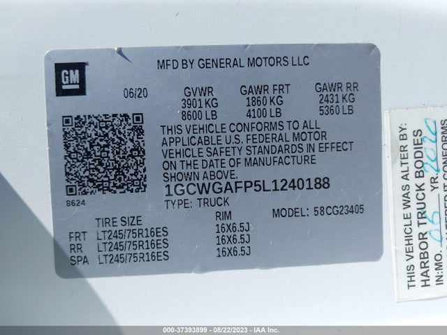 Chevrolet EXPRESS CARGO VAN 2020 1GCWGAFP5L1240188 Image 9