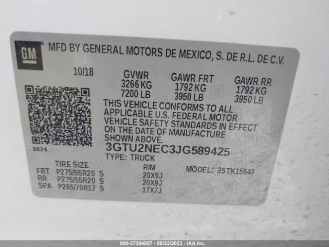 3GTU2NEC3JG589425 GMC Sierra 1500 Slt