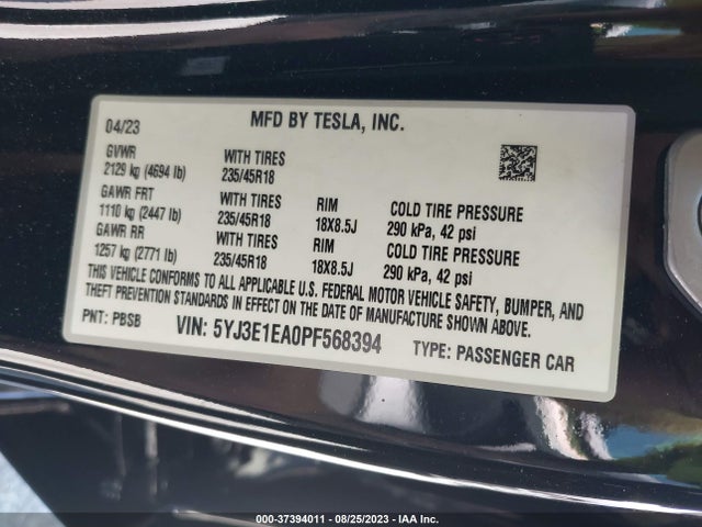 Tesla MODEL 3 2023 5YJ3E1EA0PF568394 Image 9